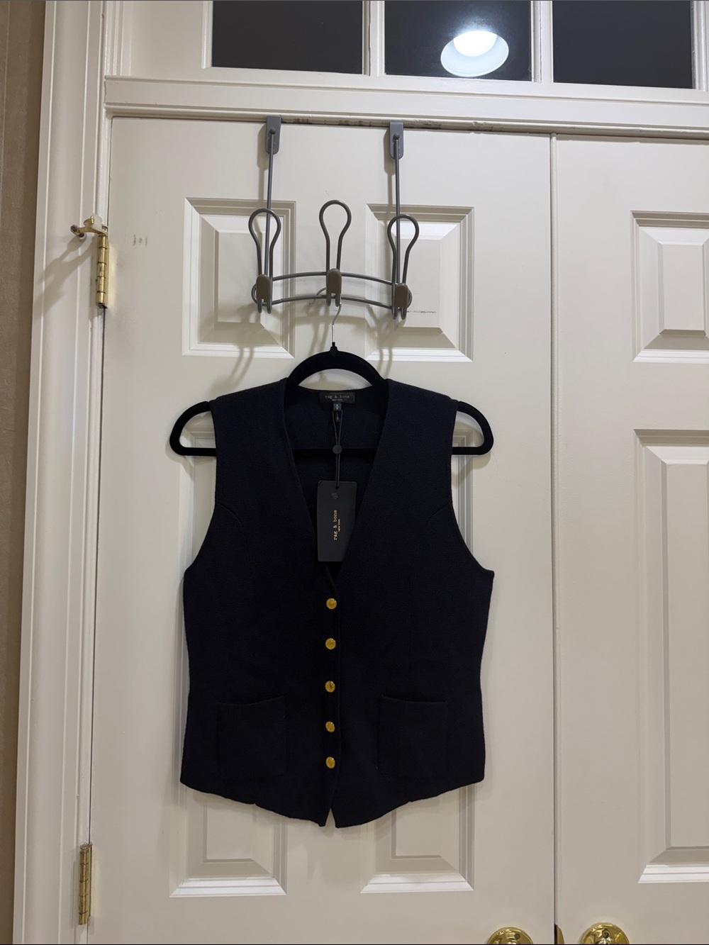 rag & bone Black Men's Button Vest with Gold Buttons